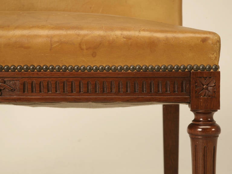 C1930's French Leather Louis XVI Style Bench 1