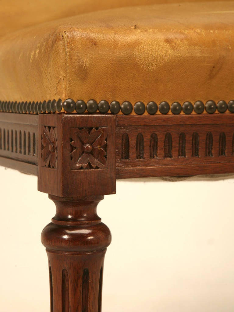 C1930's French Leather Louis XVI Style Bench 2