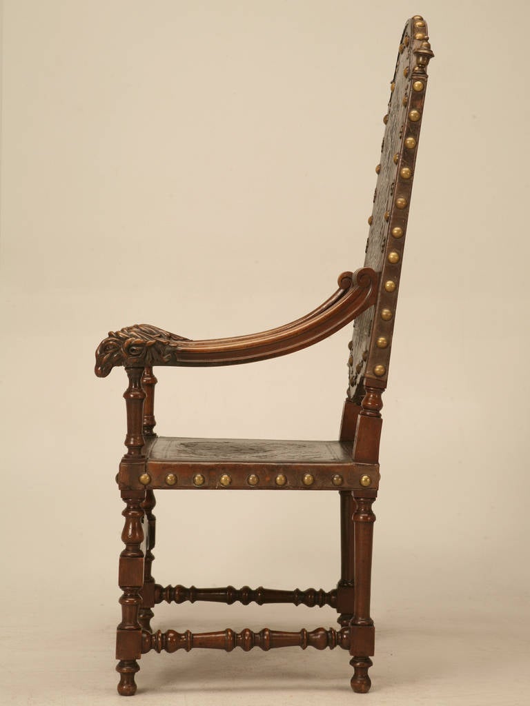 C1890 Spanish Hand-Tooled Leather Arm Chair 4