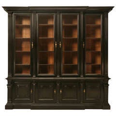 Ebonized Antique French Napoleon III Solid Walnut Bookcase/China Cabinet