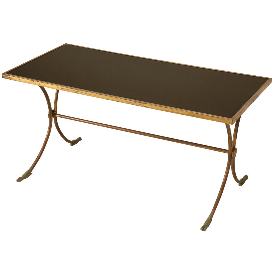 French Solid Brass and Black Coffee Table