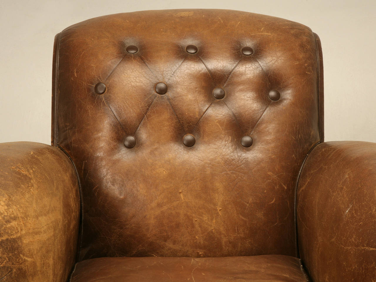 French Art Deco Club Chair in Original Leather In Good Condition In Chicago, IL