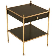 Vintage French Ebonized Mahogany Table with Brass Highlights and Drawer