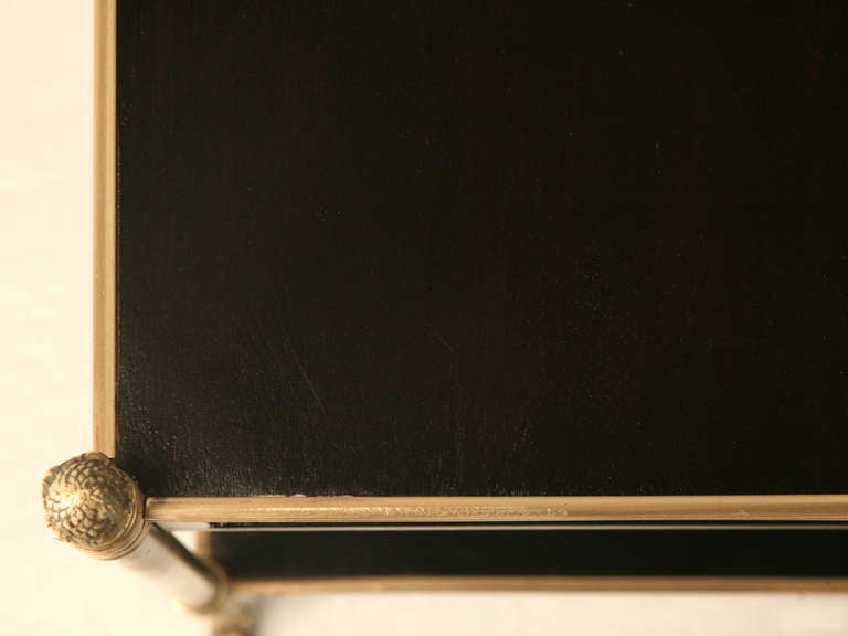 Neoclassical Vintage French Ebonized Mahogany Table with Brass Highlights and Drawer