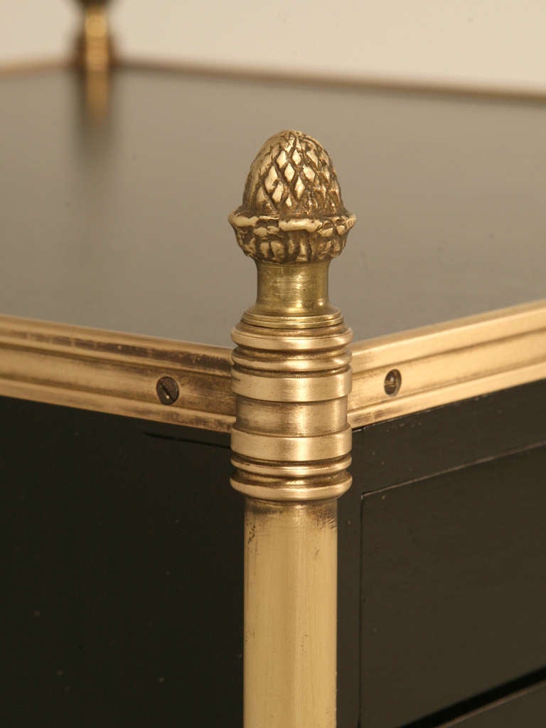 Vintage French Ebonized Mahogany Table with Brass Highlights and Drawer In Good Condition In Chicago, IL