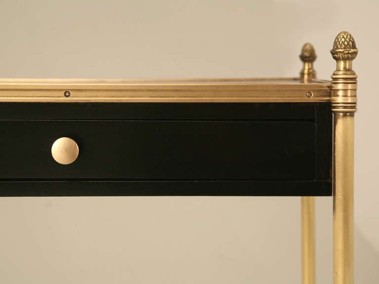 Vintage French Ebonized Mahogany Table with Brass Highlights and Drawer 1