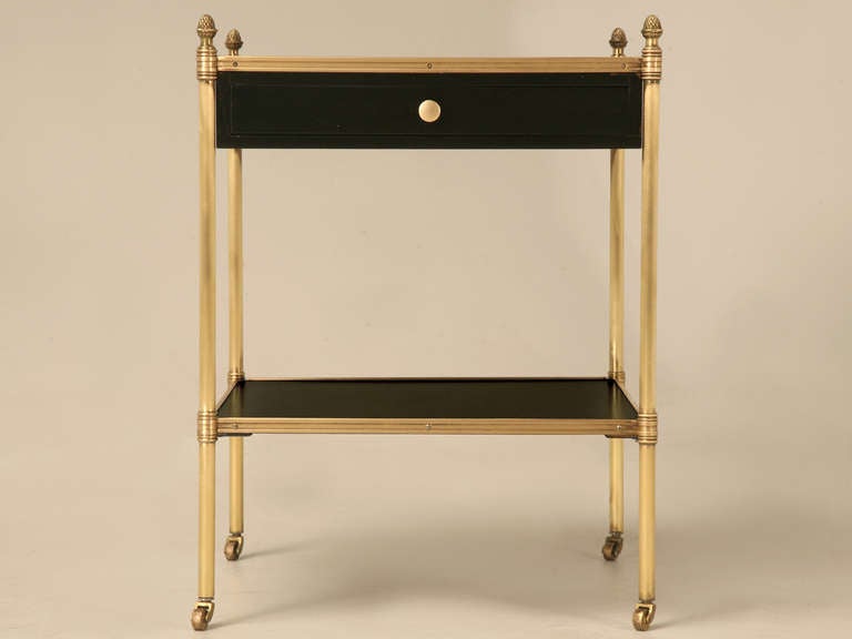 Vintage French Ebonized Mahogany Table with Brass Highlights and Drawer 2