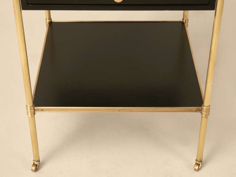 Vintage French Ebonized Mahogany Table with Brass Highlights and Drawer 3