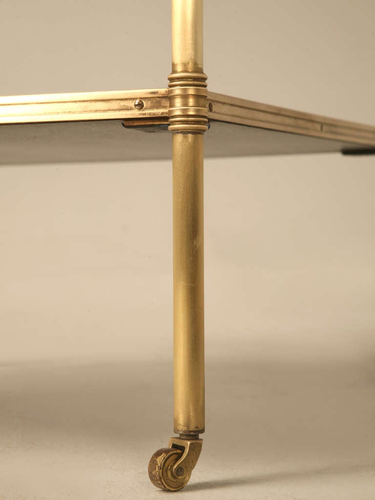 Vintage French Ebonized Mahogany Table with Brass Highlights and Drawer 4