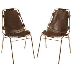 Pair of Chrome & Leather Charlotte Perriand Les Arcs Chairs c1960