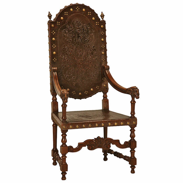C1890 Spanish HandTooled Leather Arm Chair at 1stDibs