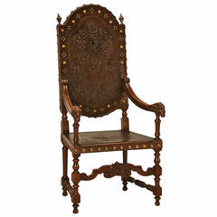 C1890 Spanish Hand-Tooled Leather Arm Chair