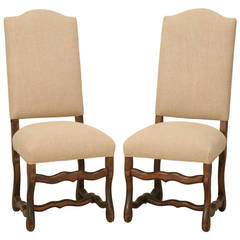 Vintage Pair of French Side Chairs in Linen, circa 1920