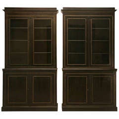 Pair of Ebonized Antq. French Napoleon III Bookcases/Cabinets with Orig. Brasses