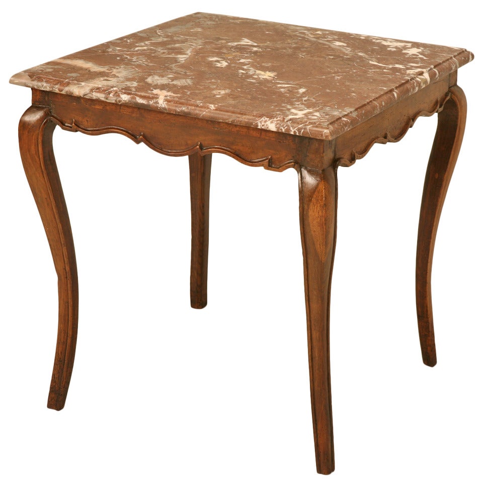 18th Century Antique French Louis XV Cherry Side or Hall Table with Marble Top For Sale
