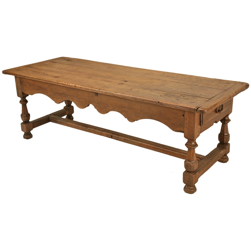 Authentic Original 17th Century Antique French White Oak Table with Two Drawers
