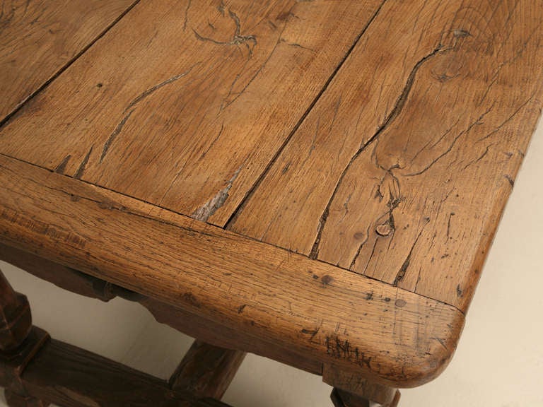 Authentic Original 17th Century Antique French White Oak Table with Two Drawers In Good Condition In Chicago, IL