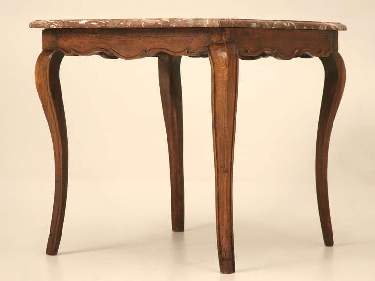 Late 18th Century 18th Century Antique French Louis XV Cherry Side or Hall Table with Marble Top For Sale