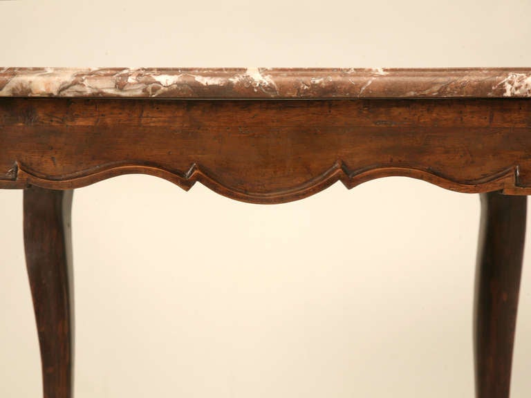 18th Century Antique French Louis XV Cherry Side or Hall Table with Marble Top For Sale 2