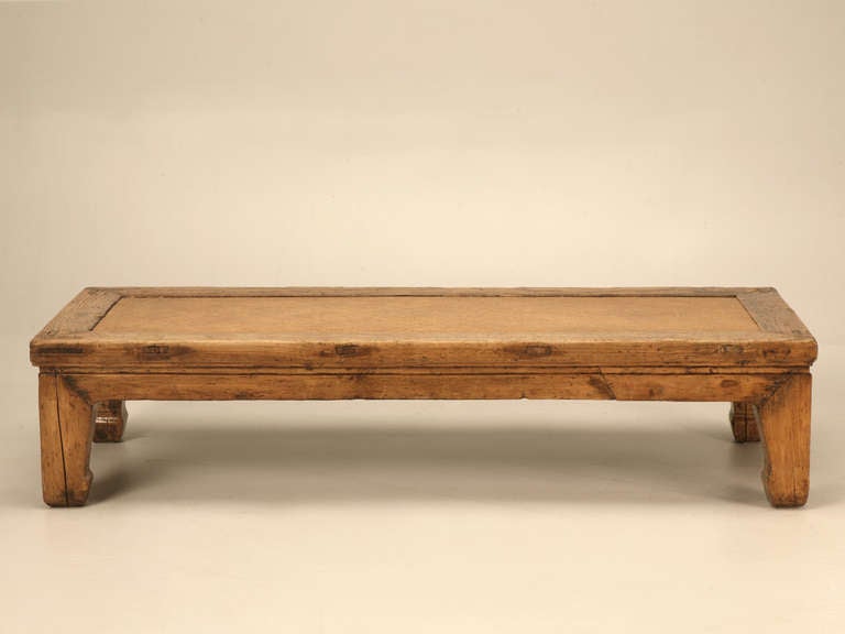 19th Century Original Antique Chinese Solid Elm Wood Bed/Unique Coffee Table/Bench