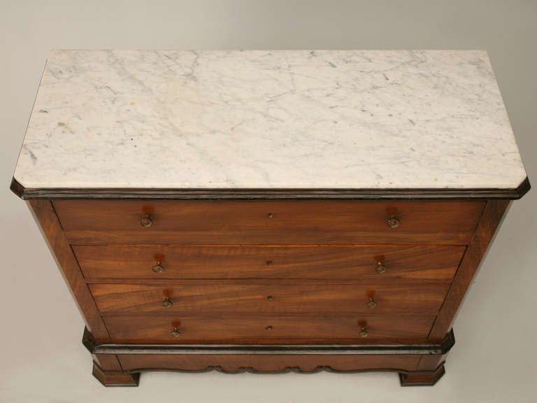 Hand-Crafted Original Antique French Louis Philippe Figured Walnut Commode with Marble