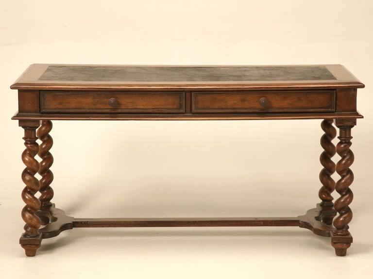 Leather French Walnut Barley Twist Writing Desk, circa 1880