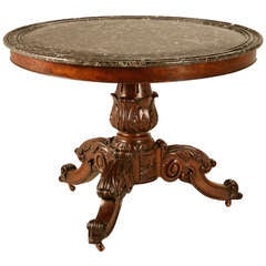 circa 1850 Antique French Mahogany Center Hall Table/Gueridon with Original Marble