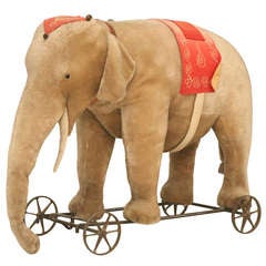Original Antique "Steiff" Mohair Elephant Pull Toy (early 20th Century) 10