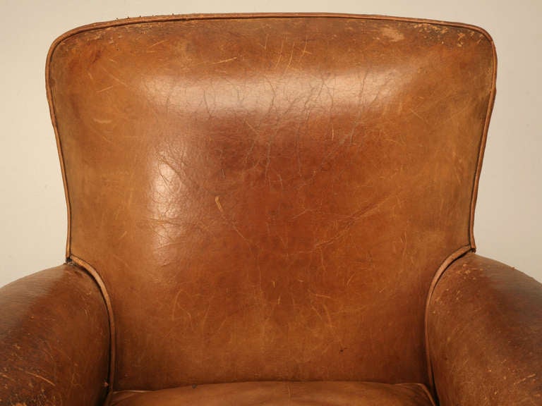 Pair of Original Vintage French Leather Club Chairs In Good Condition In Chicago, IL