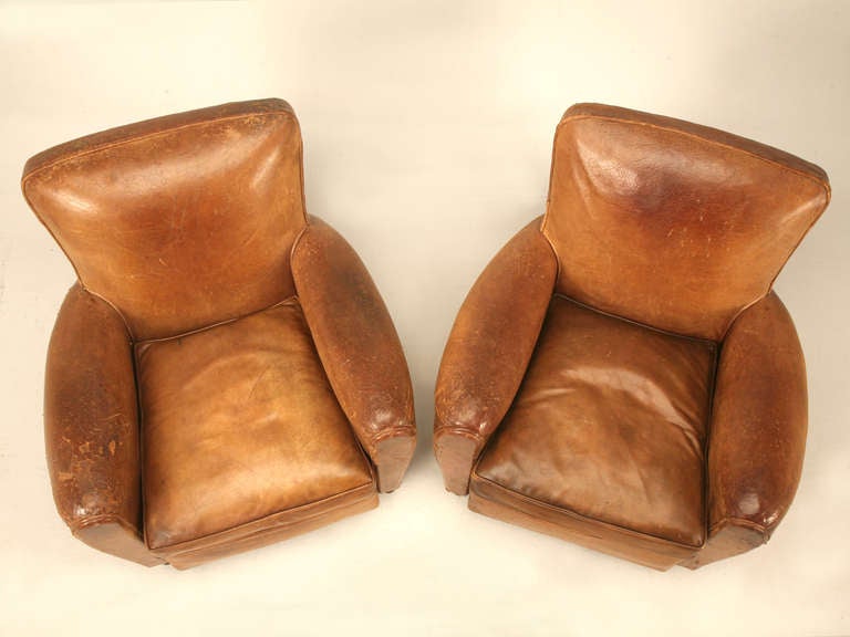 Pair of Original Vintage French Leather Club Chairs 1