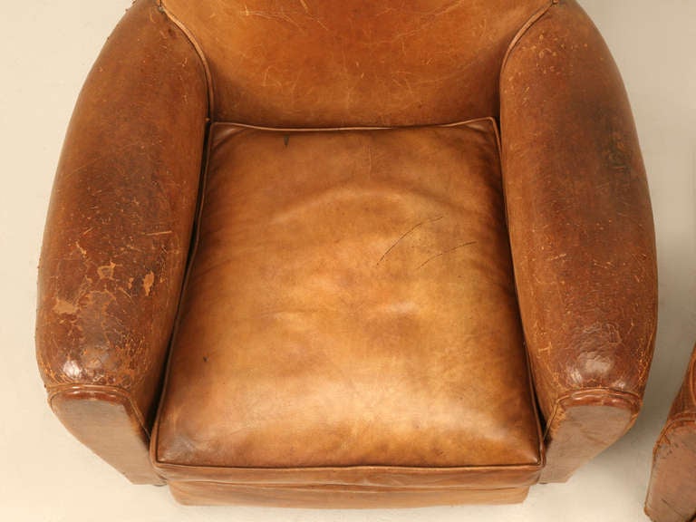 Pair of Original Vintage French Leather Club Chairs 2