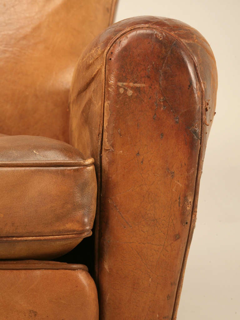 Pair of Original Vintage French Leather Club Chairs 4