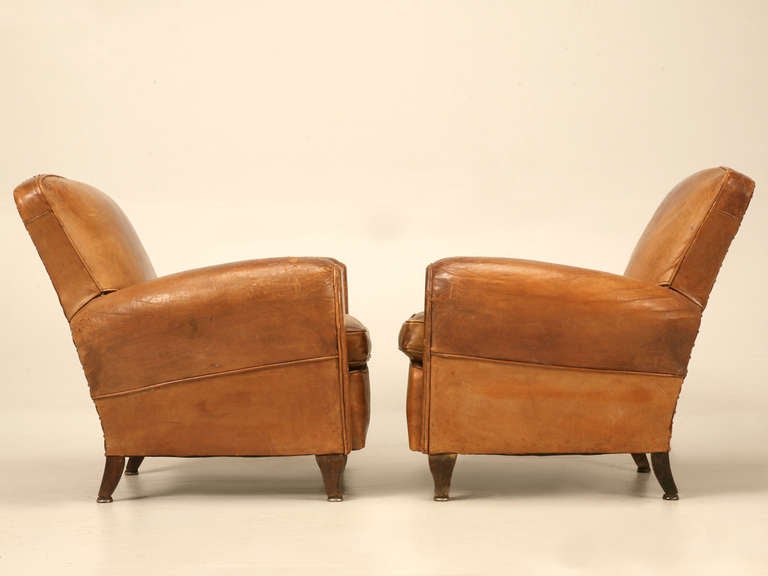 Pair of Original Vintage French Leather Club Chairs 5