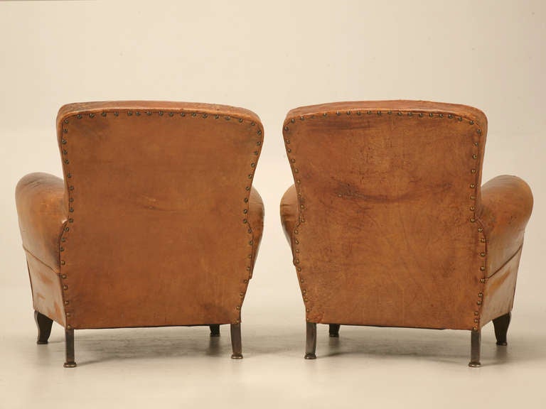 Pair of Original Vintage French Leather Club Chairs 6