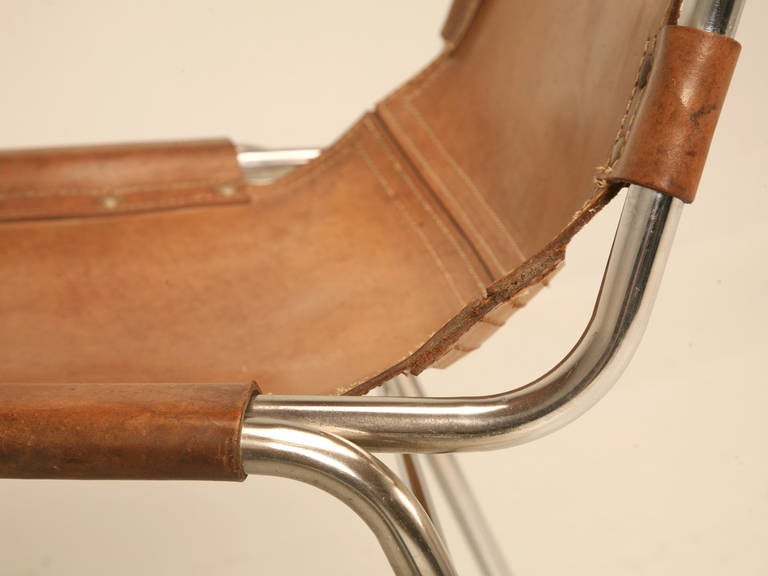 Mid-20th Century Chrome and Leather Charlotte Perriand Les Arcs Chair, circa 1960