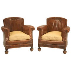 Petite Original 1920's French Leather Club Chair (Right Chair Available)