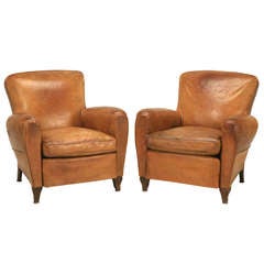Pair of Original Vintage French Leather Club Chairs