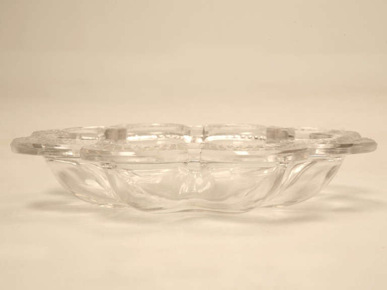 20th Century Vintage French Lalique Crystal Scalloped Bowl-Signed For Sale
