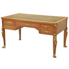 Antique French Egyptian Revival Sun-Bleached Mahogany Desk, circa 1880