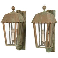 Pair of Vintage Copper Wall Lanterns w/Heavy Verdigris Patina (9 Total)
