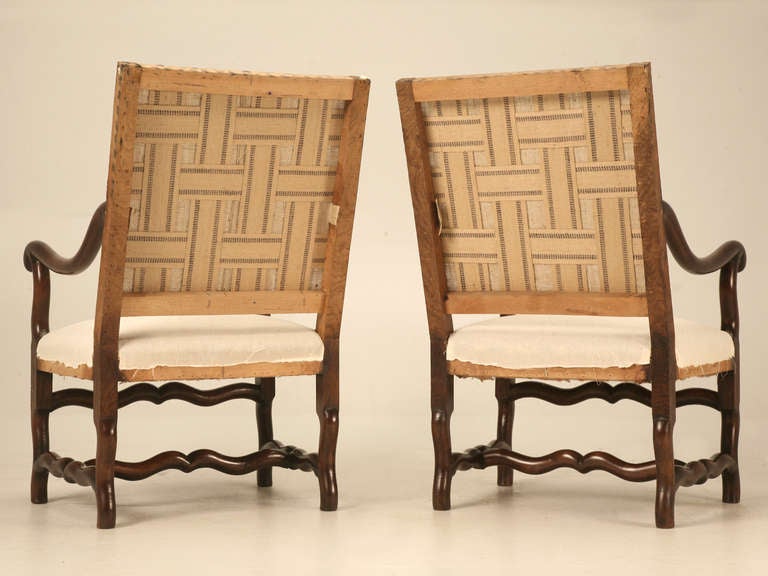 Classic Pair of Antique French Os de Mouton Solid Oak Throne Chairs 4