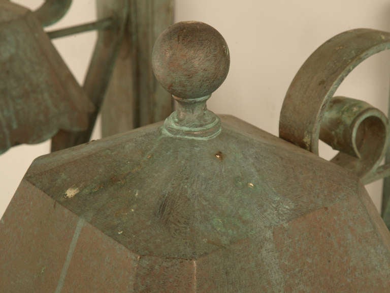 Pair of Vintage Copper Wall Lanterns w/Heavy Verdigris Patina (9 Total) In Good Condition In Chicago, IL