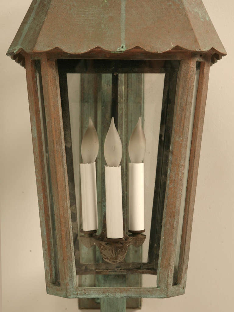 Steel Pair of Vintage Copper Wall Lanterns w/Heavy Verdigris Patina (9 Total)