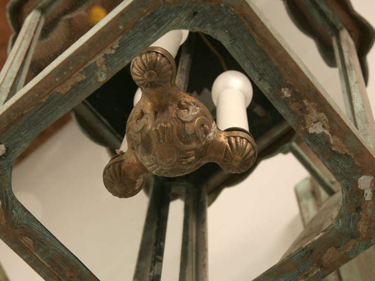 Lantern Vintage En Laiton, Style Renaissance Revival, Patine Verdigris, Pivotante