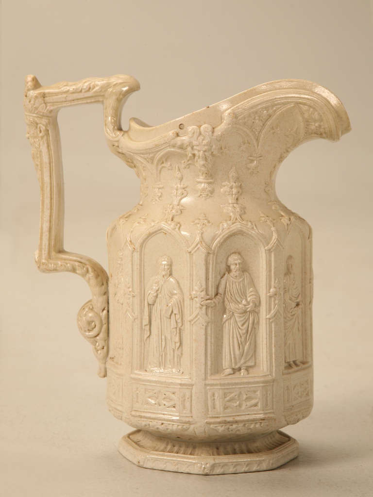 Renaissance English Staffordshire Apostle Jug with 8 Saints in Gothic Arches Circa 1842  For Sale