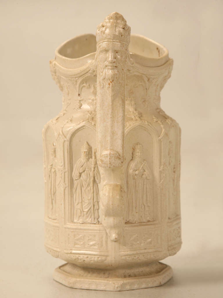 British English Staffordshire Apostle Jug with 8 Saints in Gothic Arches Circa 1842  For Sale