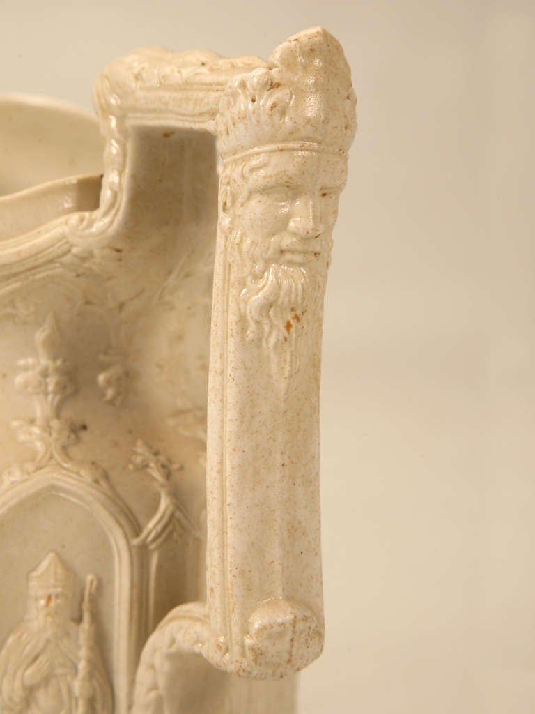 Hand-Carved English Staffordshire Apostle Jug with 8 Saints in Gothic Arches Circa 1842  For Sale