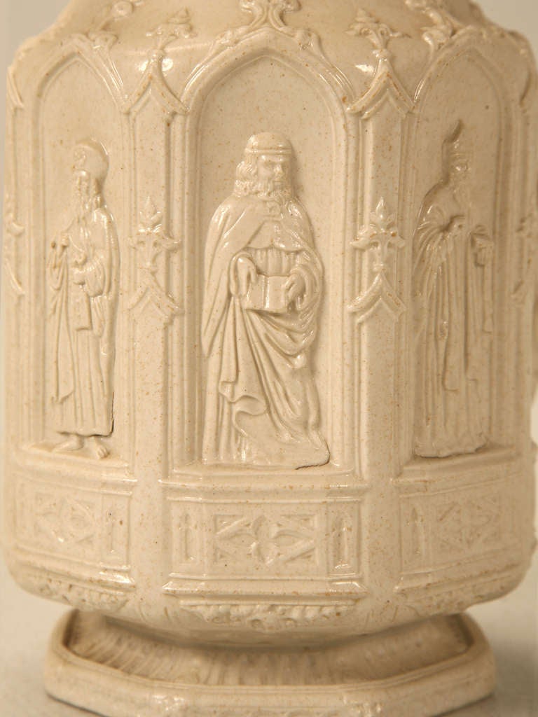 Mid-19th Century English Staffordshire Apostle Jug with 8 Saints in Gothic Arches Circa 1842  For Sale