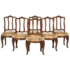 Set of 6 Orig. Antique Italian Oak Louis XV Dining Chairs w/Needlepoint (+6 Similar) 11