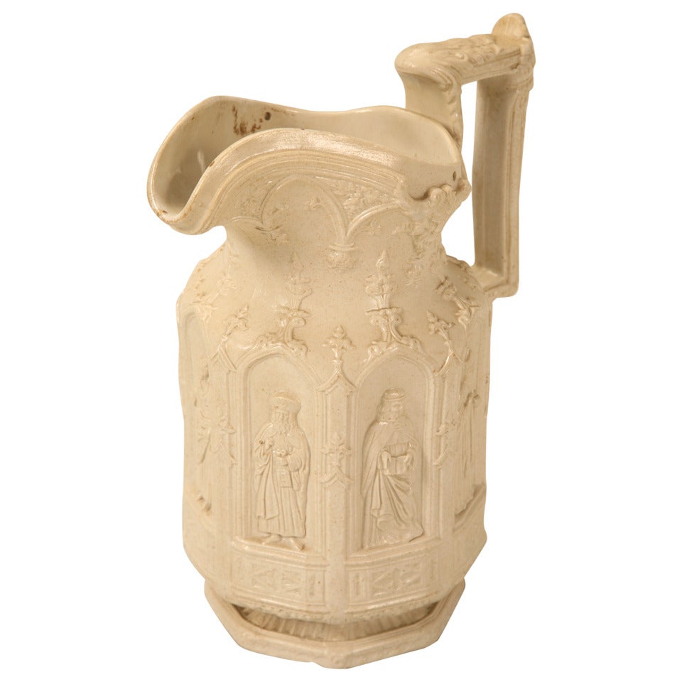 English Staffordshire Apostle Jug with 8 Saints in Gothic Arches Circa 1842 